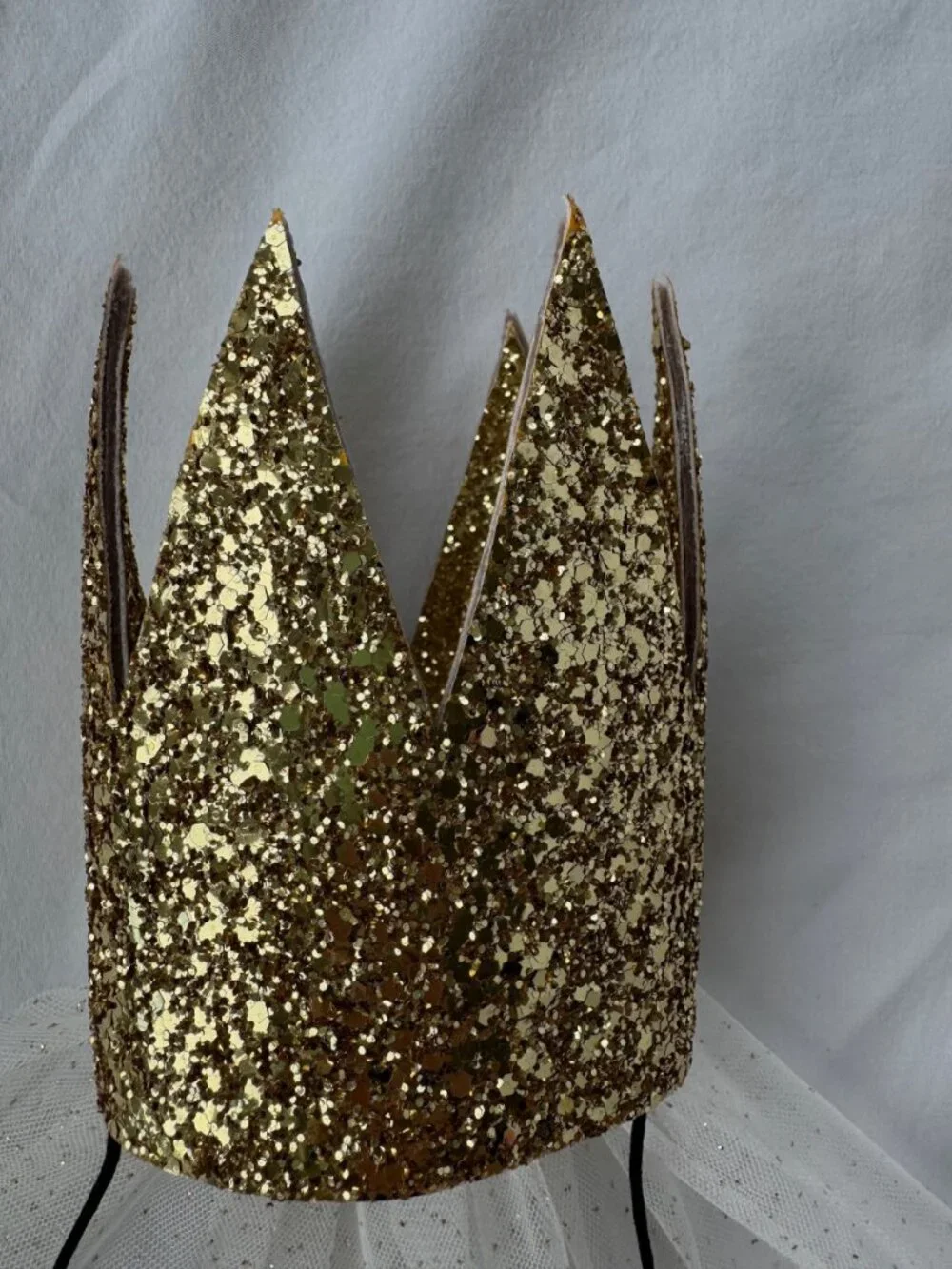 P H Handmade Gold Glitter Crown Veil Kids Princess Boutique Accessory